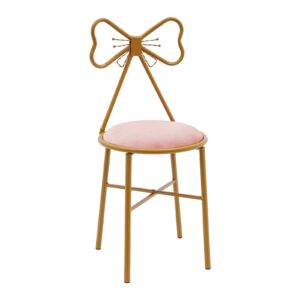 modern stylish pink bow shaped backrest princess chair girls ladies creative makeup stool with golden frame for indoor decor bedroom coffee shop