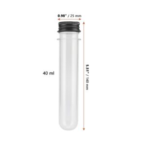 LEXININ 60 PCS 40ml Clear Test Tubes, Plastic Test Tubes with Black Screw Caps, Plastic Tubes for Craft Wedding Decor