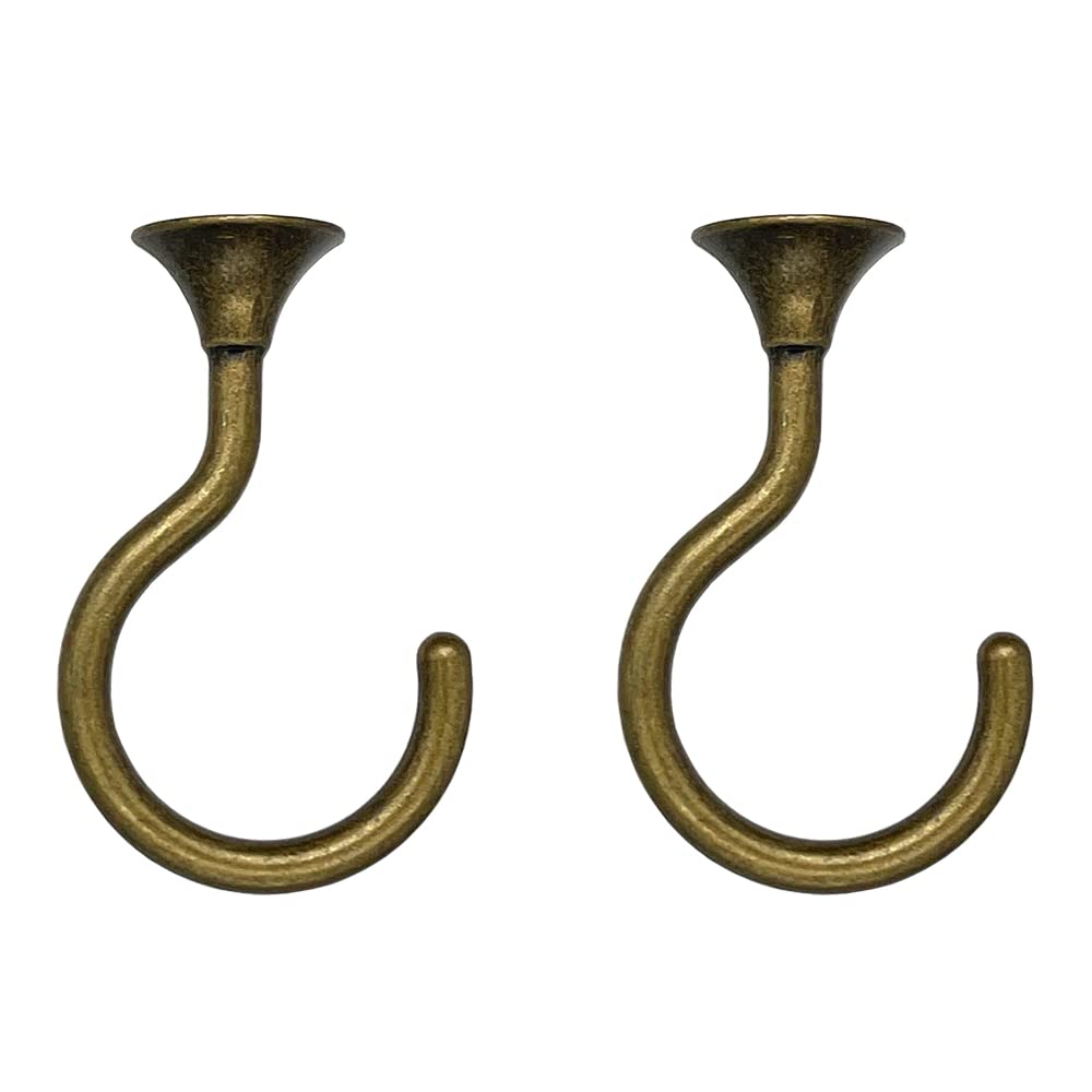 2 Sets Ceiling Hook Large Swag Heavy Duty Swag Hook with Hardware for Hanging Plants Ceiling Easy Installation Cavity Wall Dry Wall Indoor & Outdoor (2 Sets Antique Brass)