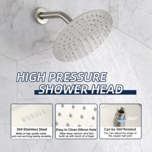 POP SANITARYWARE Shower System Brushed Nickel Bathroom Rainfall Shower Faucet Set Complete Wall Mounted 8 Inch Shower Head and Handle Set with Rough-in Valve Body and Trim Kit