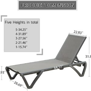 Domi Outdoor Chaise Lounge Set of 2,Pool Lounge Chair,Aluminum Sling Lounge Chairs for Outside with 5 Adjust able Positions (2 Grey Lounges W/O Table)