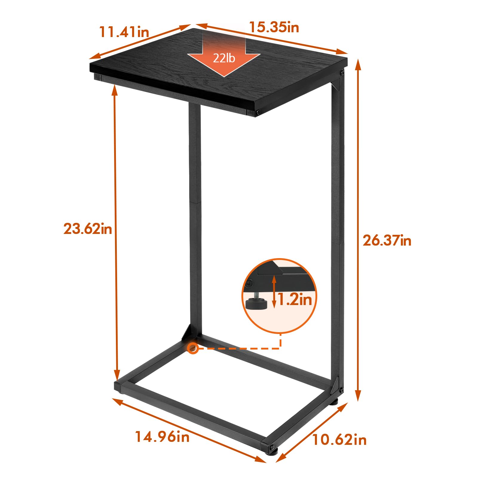 AMHANCIBLE C Shaped End Table Set of 2, Couch Tables That Slide Under, TV Trays, Side Tables for Living Room, Snack Table for Small Space, Black HET02BBK