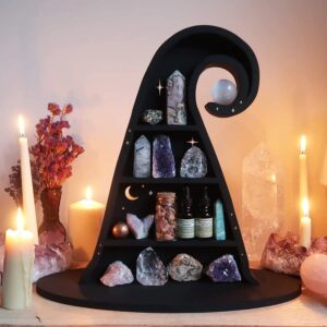 Display Shelf Floating Wall Shelf Gothic,Crystal Display Shelf Gothic Witch Hat Design PVC Stone Shelf Display for Bedroom Office Table