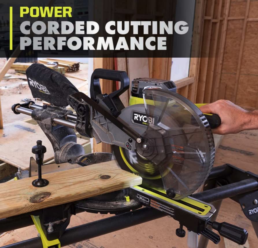 RYOBI ONE+ HP 18V Brushless Cordless 10 in. Sliding Compound Miter Saw Kit with 4.0 Ah HIGH PERFORMANCE Battery and Charger