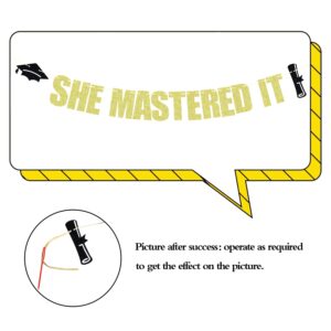 She Mastered It Banner, Masteres 2025 Banner, Girls Happy Master Degree Party Decorations 2025, Glittery Congrats Grad Decorations