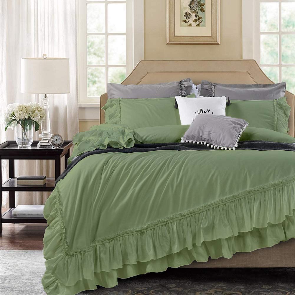 Lujoso Castle 3 Pc Shabby Ruffle Duvet Cover Set Made of 100% Long Staple Egyptian Cotton 800 TC