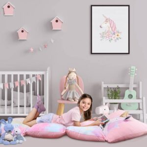 Yoweenton Unicorn Pillow Bed Floor Lounger for Kids Room Decor, Playroom Furniture, Velvet Extra Soft Queen Size Cover ONLY