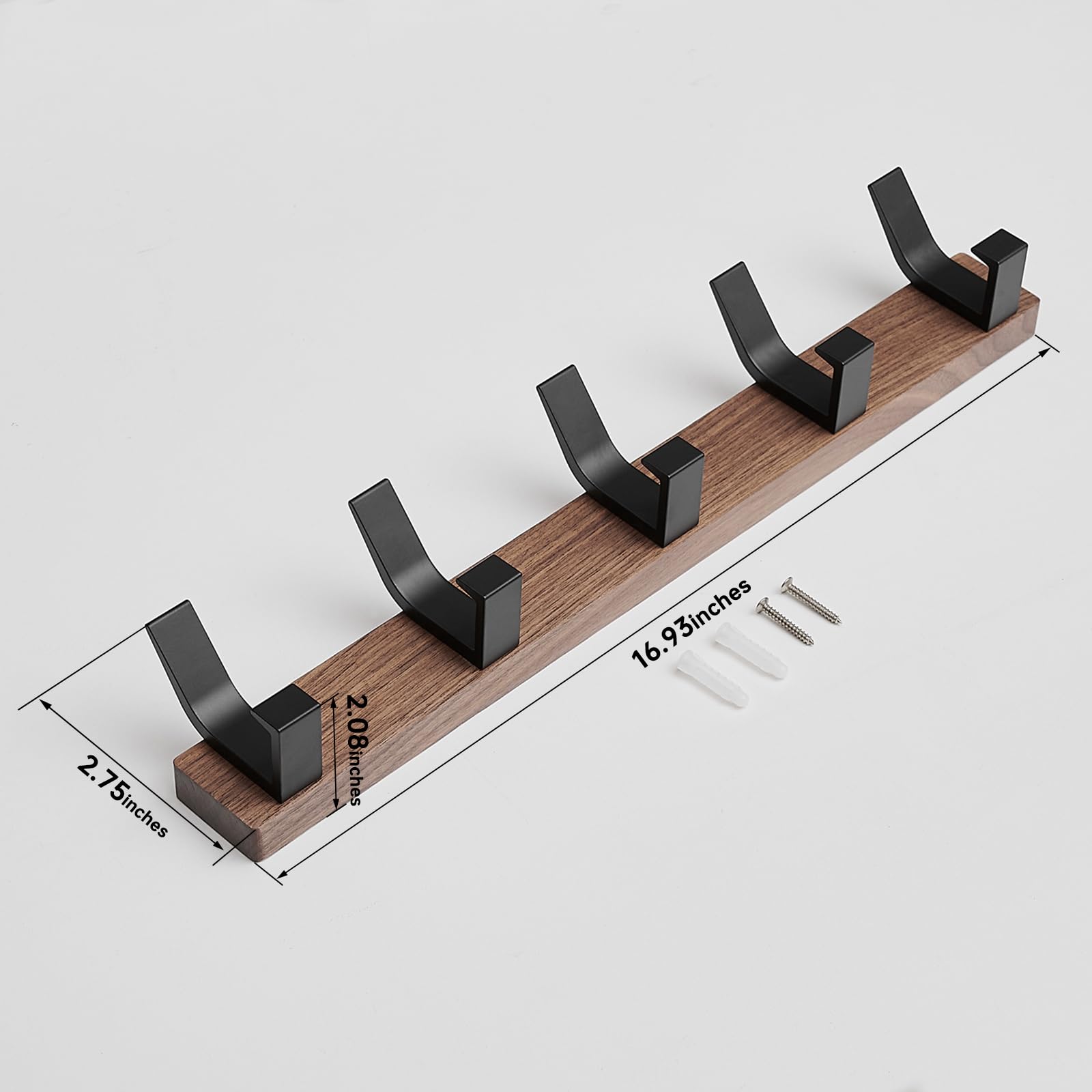 AODORAN Coat Rack Wall Mount Coat Hooks - Wooden Black Coat Rack with 4 Hooks Aluminum Wall Hooks for Hanging Coat Hat Bag Towel Hanger Rustproof Coat Holder 15.7 Inches