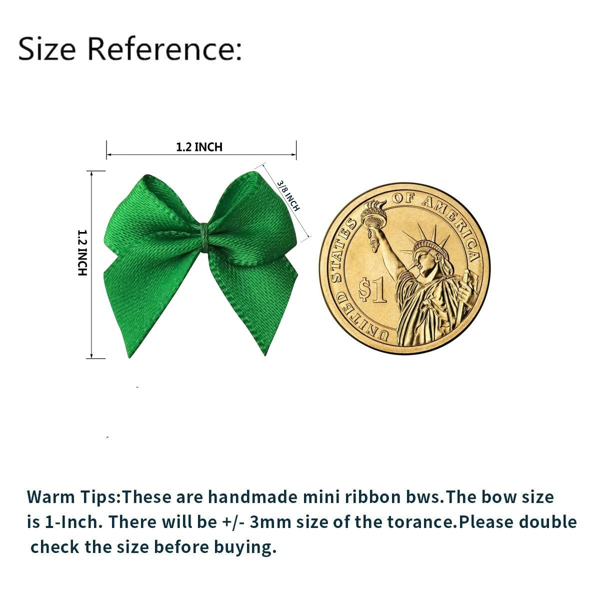 Micomon 50pcs 1.2-Inch Mini Satin Ribbon Bows for Crafts Small Green Bows Christmas Decoration Embalishement Scrapbooking(Green)