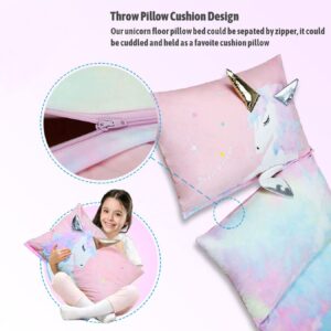 Yoweenton Unicorn Pillow Bed Floor Lounger for Kids Room Decor, Playroom Furniture, Velvet Extra Soft Queen Size Cover ONLY