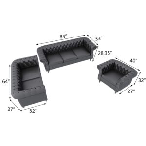 PHOYAL Sectional Modular Sofa Couches, PU Leather Modular Sofa Furniture Set Tufted Cushion Suitable for Small Space Configuration Sofa, Office Meeting Room Couch (PU Black, 1-2-3)