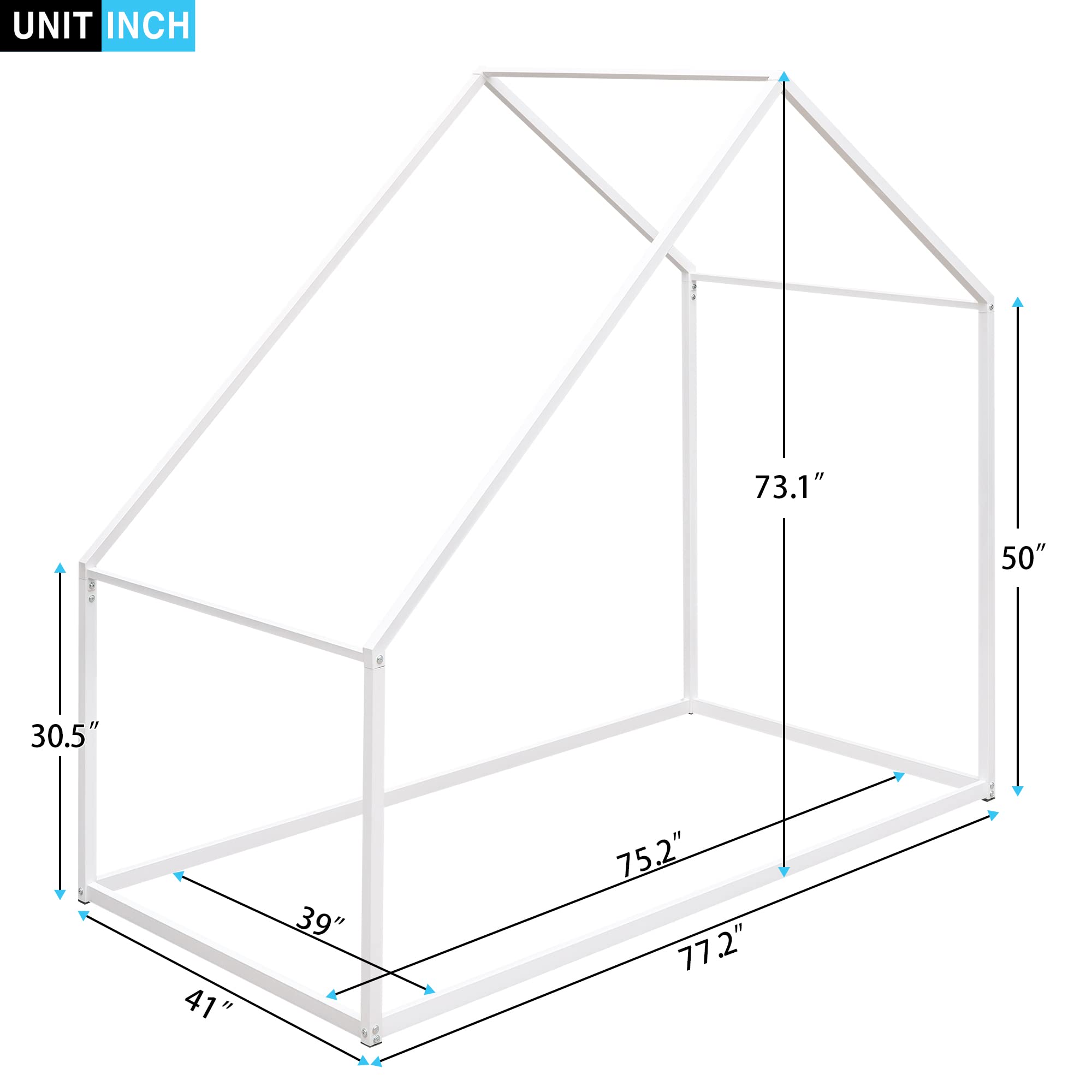 Merax Princess Metal Montessori Day Bed Twin House Floor Beds Frame for Boys Girls, Box Spring Needed,Easy Assemble (Twin,White)