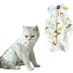 urroma 1 piece dinosaur recovery suit for cat, pet surgical recovery suit soft breathable cat wound surgery recovery suit for cats kitten, m