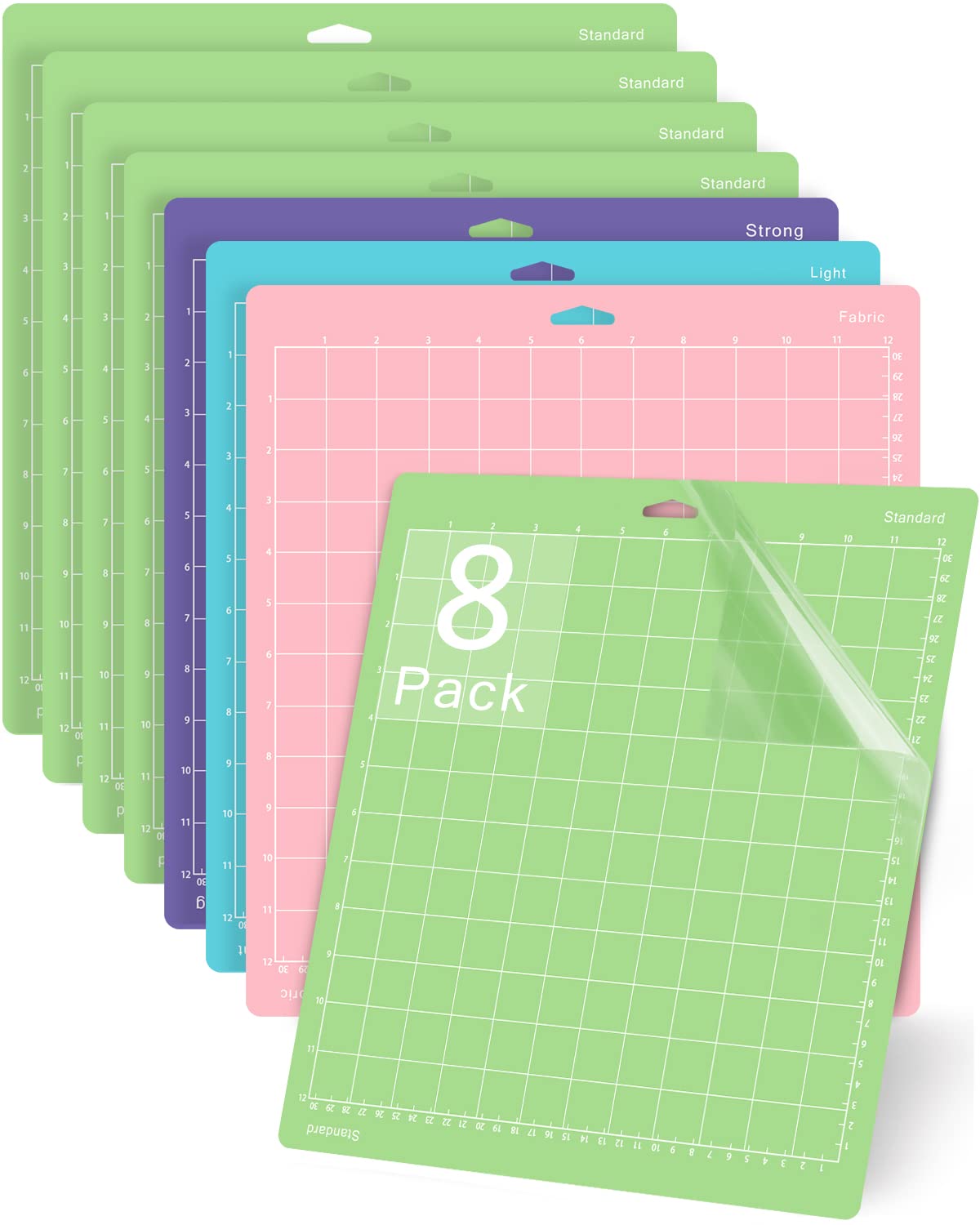 Gwybkq Cutting Mat for Cricut Maker 3/Maker/Explore 3/Air 2/Air/One 4 Pack 12x12 VarietyGrip Cut Pads Replacement Accessories Standard/Light/Strong Card Adhesive Sticky Cards for Crafts