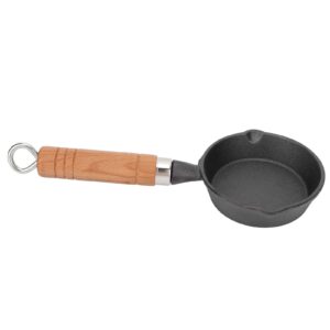 Frying Pan, Cast Iron Pot 10cm Wooden Handle Small Frying pan 10CM Casting Iron with Wood Handle Egg Dumpling Mini Fried Egg Skillet Mini Flat Bottomed Pancake Cookware Kitchen