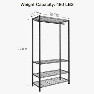 Ulif H1 Portable Closets, 4-Tier Freestanding Metal Garment Rack and Clothes Storage Wardrobe, Suitable for Bedroom, Apartment, Cloakroom, 25.6" W x 15.7" D x 72.8" H, Black