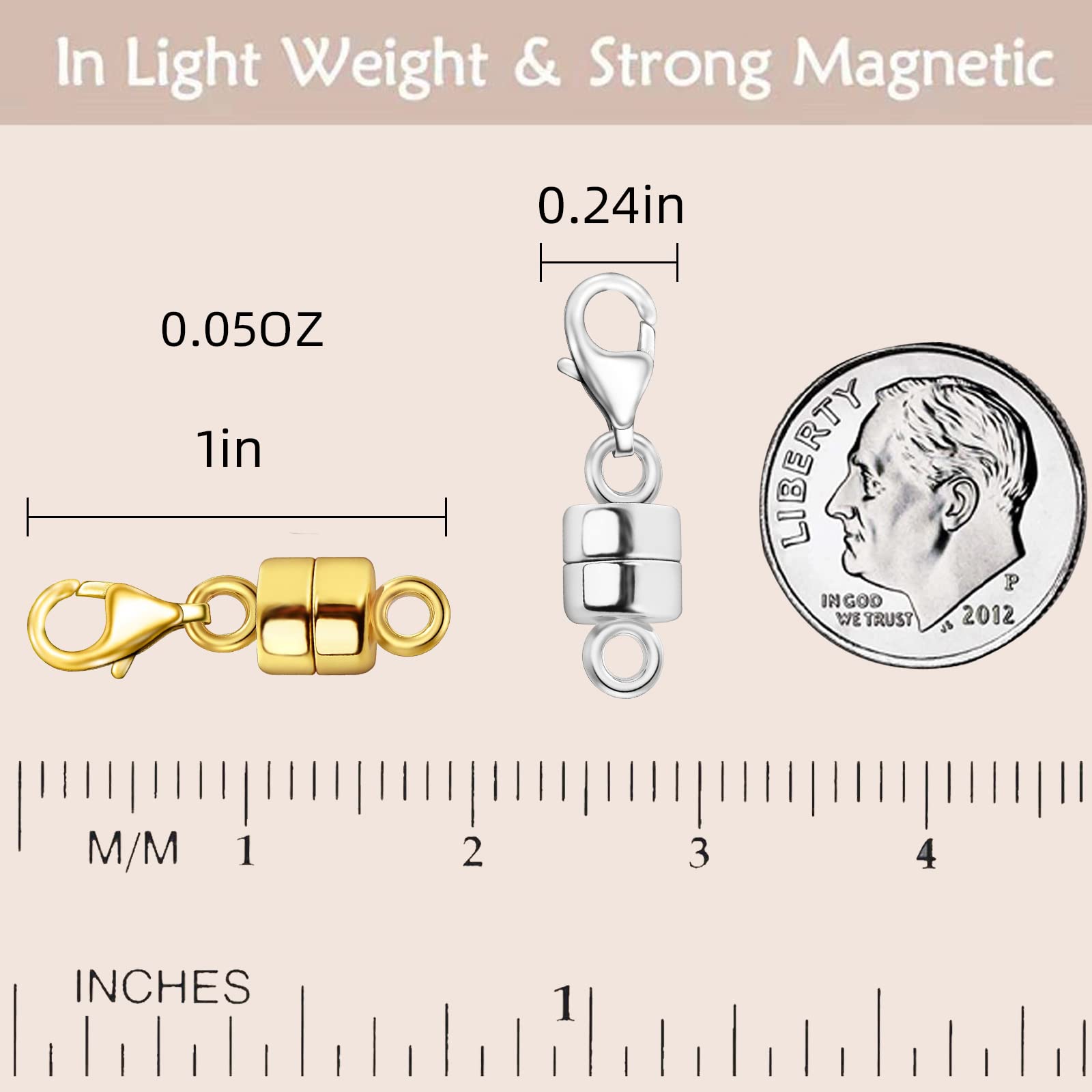 OHINGLT Magnetic Necklace Clasps and Closures with Lobster Clasp 14K Gold and Silver Plated Magnet Jewelry Clasps Converters for Bracelet Necklaces Chain