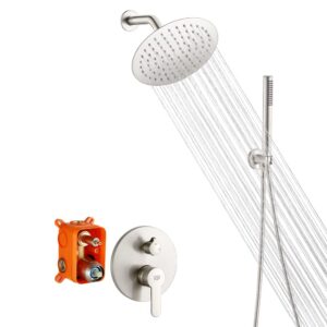 pop sanitaryware shower system brushed nickel bathroom rainfall shower faucet set complete wall mounted 8 inch shower head and handle set with rough-in valve body and trim kit