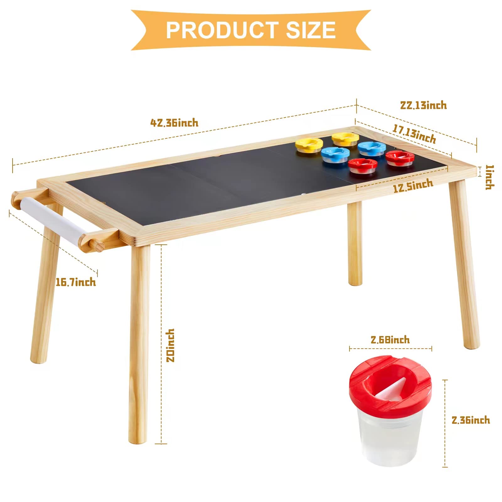 Beright 5 in 1 Children's Table, Play Sand Indoor Sensory Table, Kids Art Table Drawing Table with Paper Roll & Paint Cups, not with Storage Bin