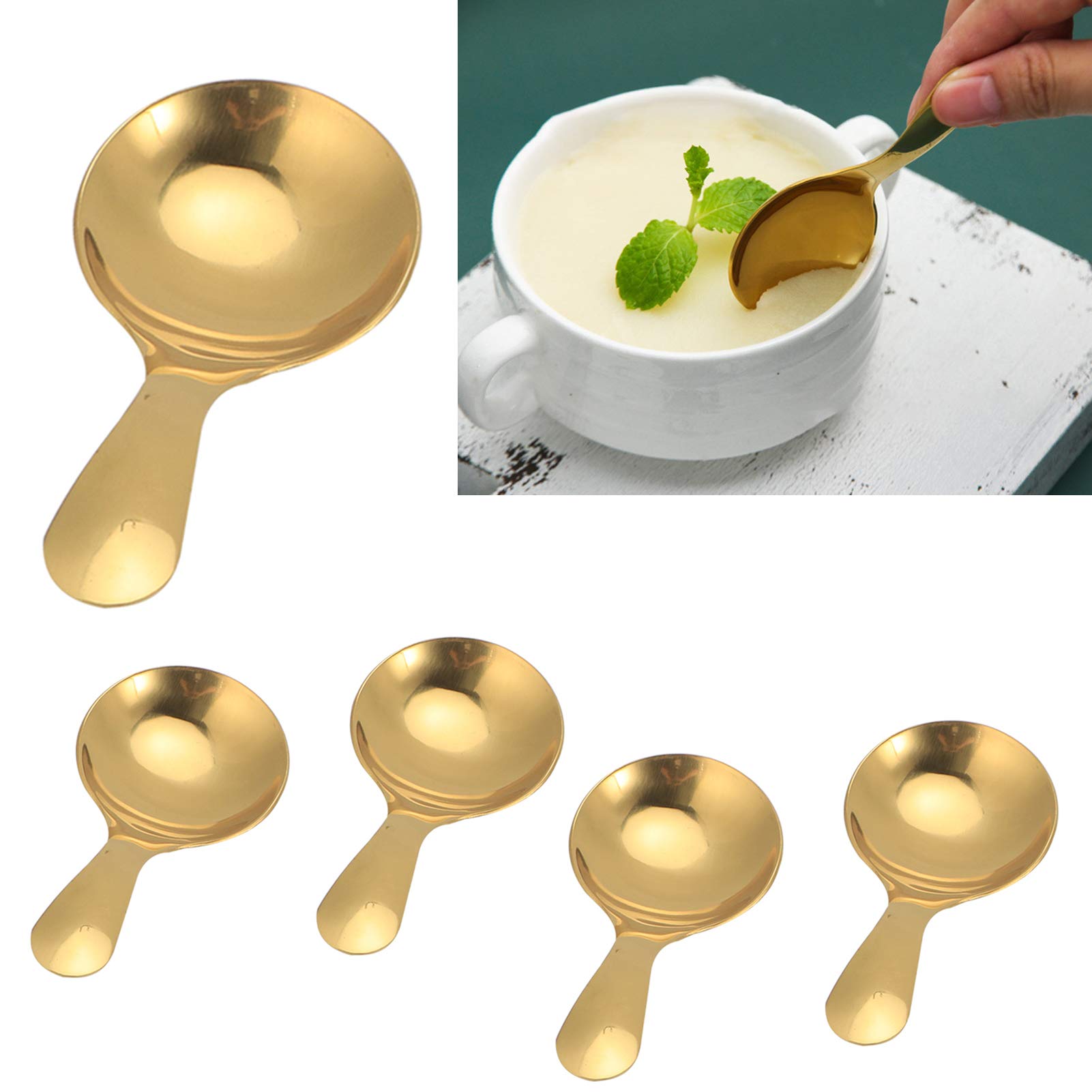 Coffee scoop for ground coffee Stainless Steel Mini Spoon Set for Tea, and Sugar - Cute and Practical Espresso Spoons with 5pcs for women,Girls,men,boys(Gold)