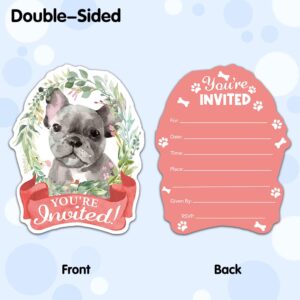 RZHV 15 Pack French Bulldog & Floral Shaped Fill-In Invitations Cards With Envelopes for Boys Girls Adults Dog Lover, Funny Baby Shower Birthday Bridal Shower, Wedding Party Invite