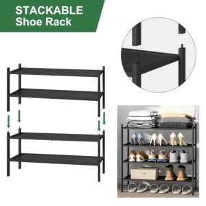 kiplant Shoe Rack for Entryway, Black Bamboo Shoe Rack 4-Tier, Stackable Shoe Organizer for Hallway Closet, Free Standing Shoe Racks for Indoor Outdoor