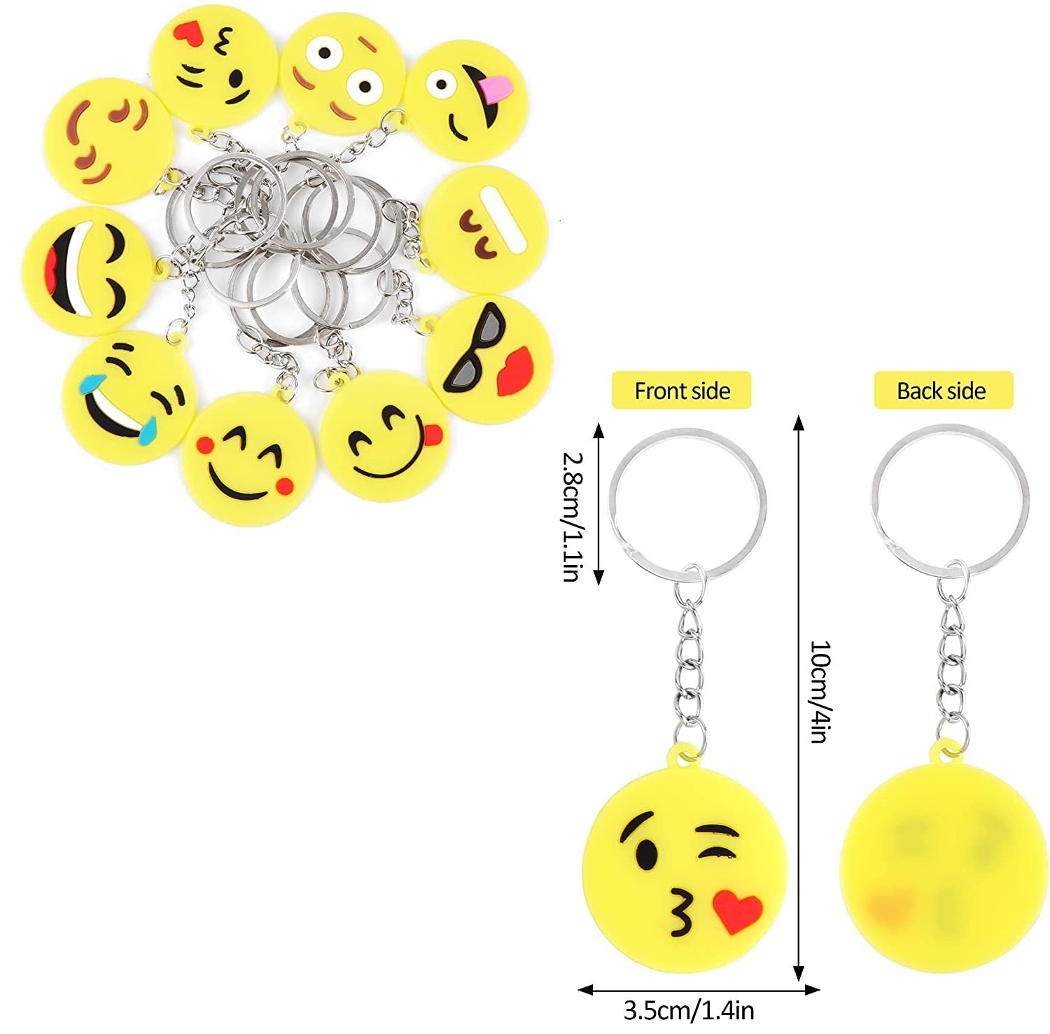 CRSUSUKJ 64 Pack Mini Emoticon Keychain Plush(16 expressions), Cute Keychain, Party Favors for Kids, Keychains, Valentine's Day Gifts/ Birthday Party Supplies, Emoticon Gifts Toys Carnival Prizes.