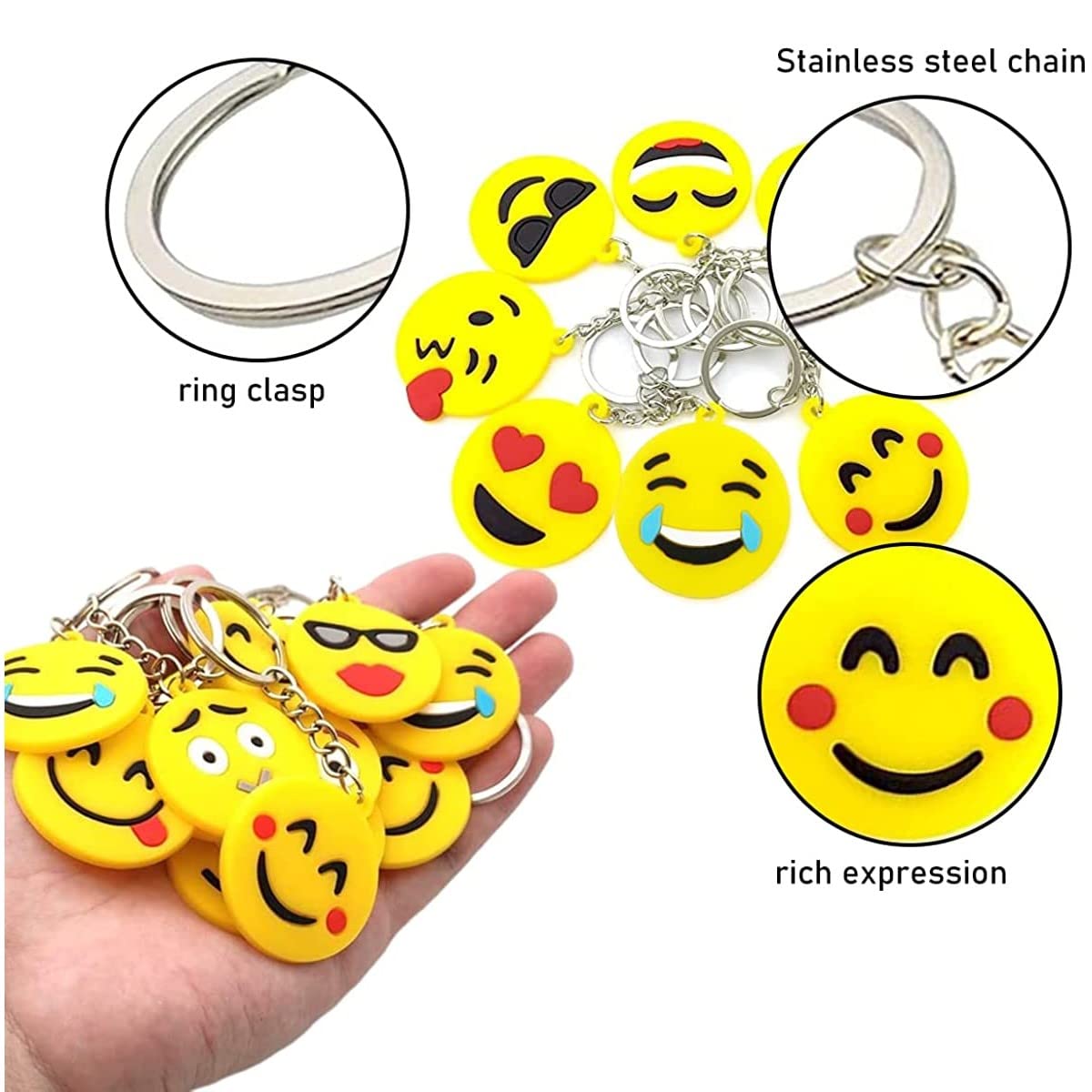 CRSUSUKJ 64 Pack Mini Emoticon Keychain Plush(16 expressions), Cute Keychain, Party Favors for Kids, Keychains, Valentine's Day Gifts/ Birthday Party Supplies, Emoticon Gifts Toys Carnival Prizes.