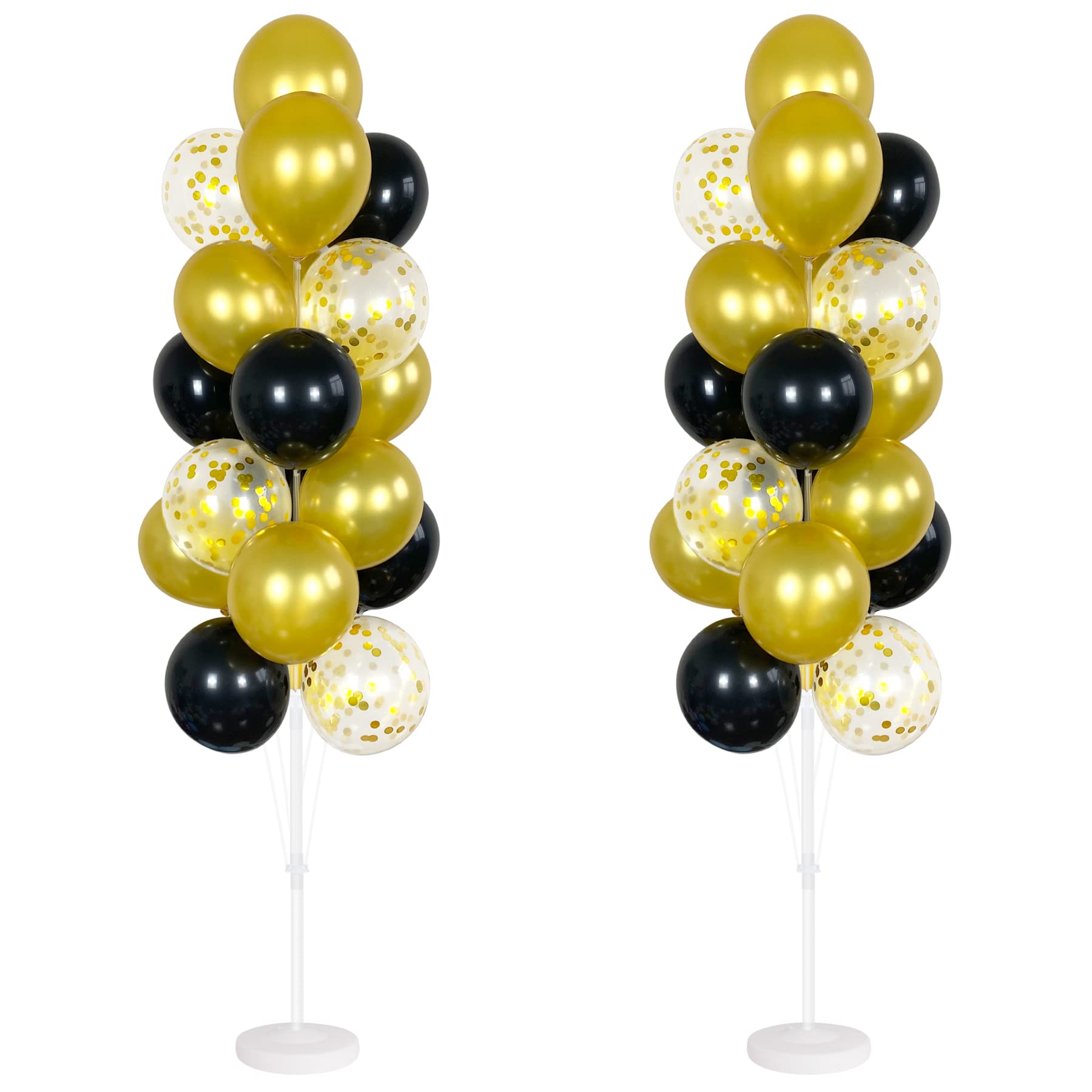 Balloon Column Kit Set of 2 With Confetti Balloons Included - with Base, and Pole,Balloon Tower Backdrop Decoration for Wedding, Baby Shower, Birthday Party, or Bachelorette Parties (Black Gold)