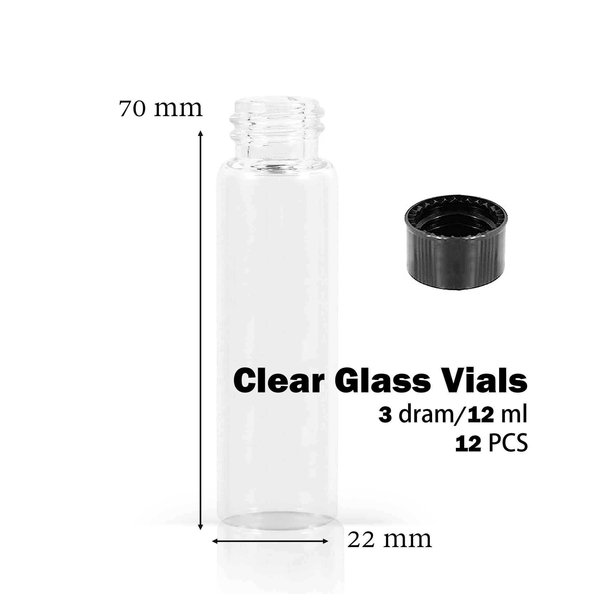 1st Choice Glass Vials, 4 Dram, Pack of 12 - Storage Bottle With PE Gasket