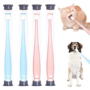 4 pcs small dog & cat toothbrush 360 degree soft silicone, cat dental care, pet toothbrush, oral hygiene, easy to handle, deep clean, independent packaging, light sky blue & light pink (4 pack)