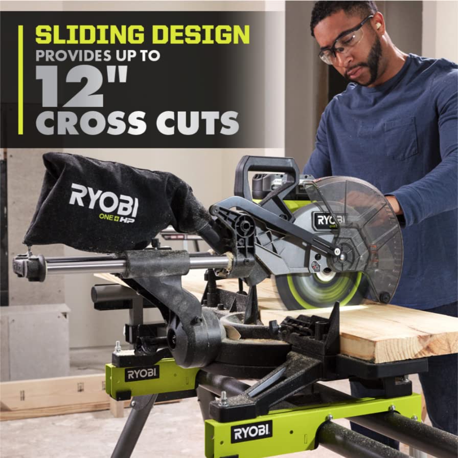 RYOBI ONE+ HP 18V Brushless Cordless 10 in. Sliding Compound Miter Saw Kit with 4.0 Ah HIGH PERFORMANCE Battery and Charger