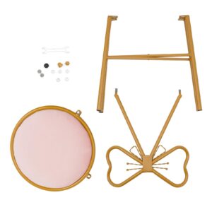 Modern Stylish Pink Bow Shaped Backrest Princess Chair Girls Ladies Creative Makeup Stool with Golden Frame for Indoor Decor Bedroom Coffee Shop