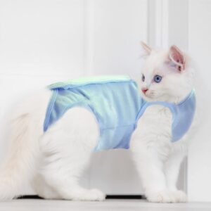 URROMA 1 Pack Blue Cat Recovery Suit, Soft Breathable Cat Recovery Clothes E-Collar Cat Wound Surgery Recovery Suit After Surgery Wear for Cats Kitten, L