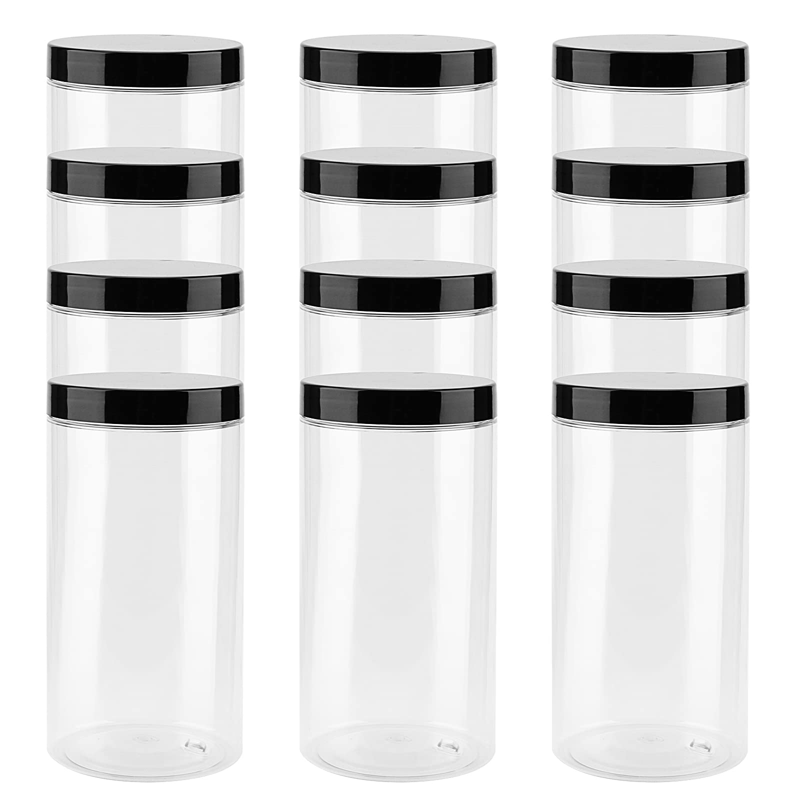 LEXININ 12 PCS 32oz Empty Round Plastic Jars, 1L Clear Plastic Jars with Black Lids, 1000ml Plastic Round Spice Jars for Kitchen Home