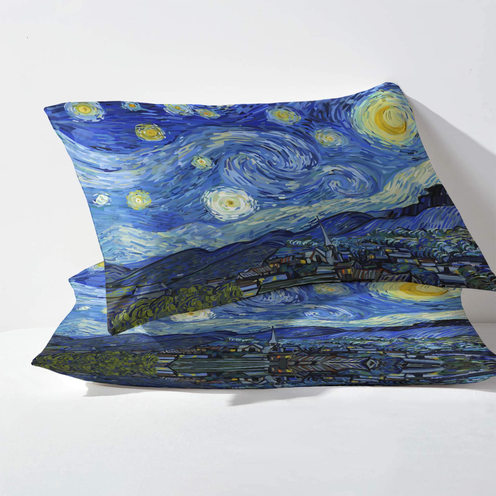 zcwl Queen Duvet Cover Set | Impressionism Bedding Set | Starry Night Pattern | 3 Piece | Soft Microfiber Comforter Cover with Zipper Ties & 2 Pillowcases | Impressionism Bedroom & Room Decor