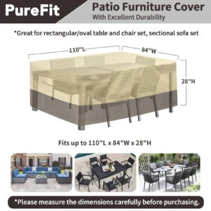 PureFit Patio Furniture Covers Outdoor Table Furniture Cover Waterproof Canvas Rectangle 650D Patio Covers for Outdoor Furniture, Lawn, Deck, Backyard, Anti-fade & Tear Resistant, 110"L x 84"W x 28"H