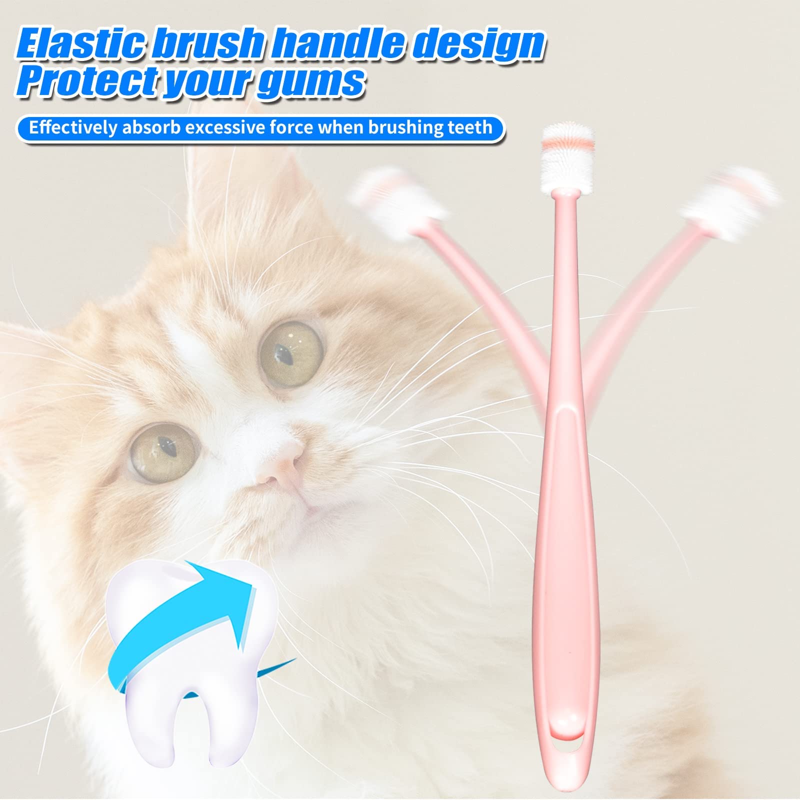 4 pcs Small dog & Cat Toothbrush 360 Degree Soft Silicone, Cat Dental Care, Pet Toothbrush, Oral Hygiene, Easy to Handle, Deep Clean, Independent Packaging, light sky blue & light pink (4 pack)