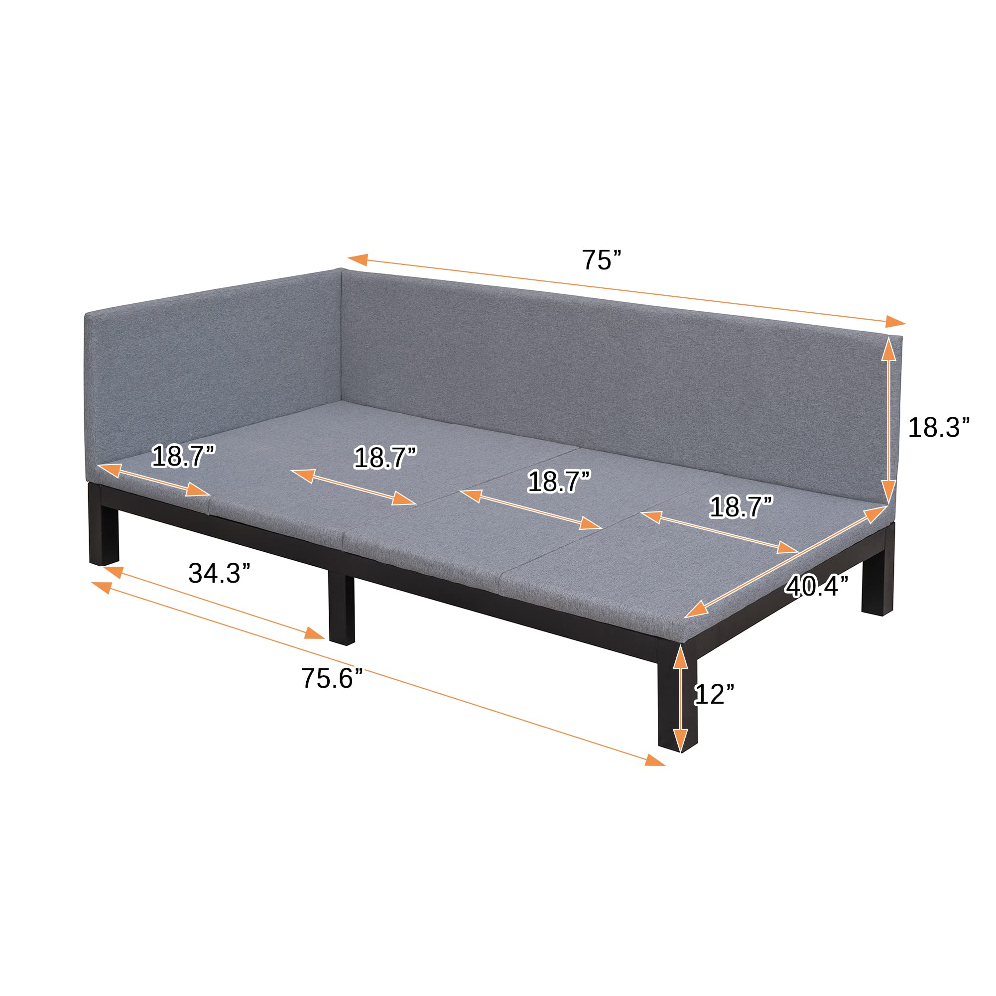 Merax, Gray Upholstered Daybed/Sofa Frame/Wood Floor Linen Cover Mattress/Futon Sleeper Beds, Twin Size