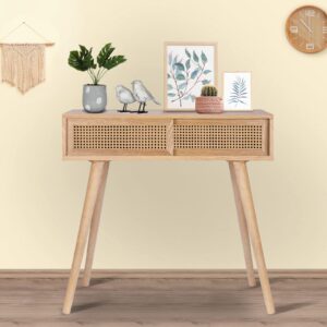 Console/Entryway Tables, Small Vanity Desk Rattan Dresser Side Table Entry Table Narrow Modern Hallway/Sofa Table Boho for Living Room, 31"