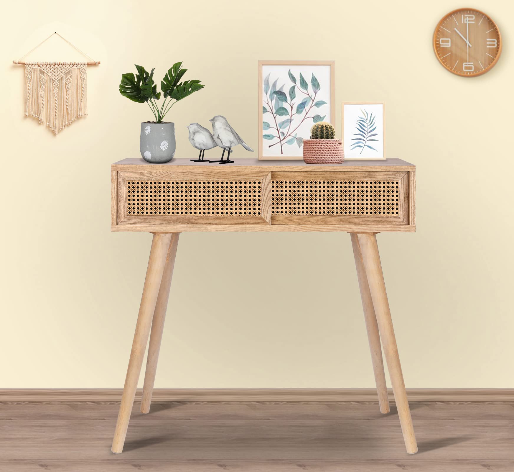 Console/Entryway Tables, Small Vanity Desk Rattan Dresser Side Table Entry Table Narrow Modern Hallway/Sofa Table Boho for Living Room, 31"