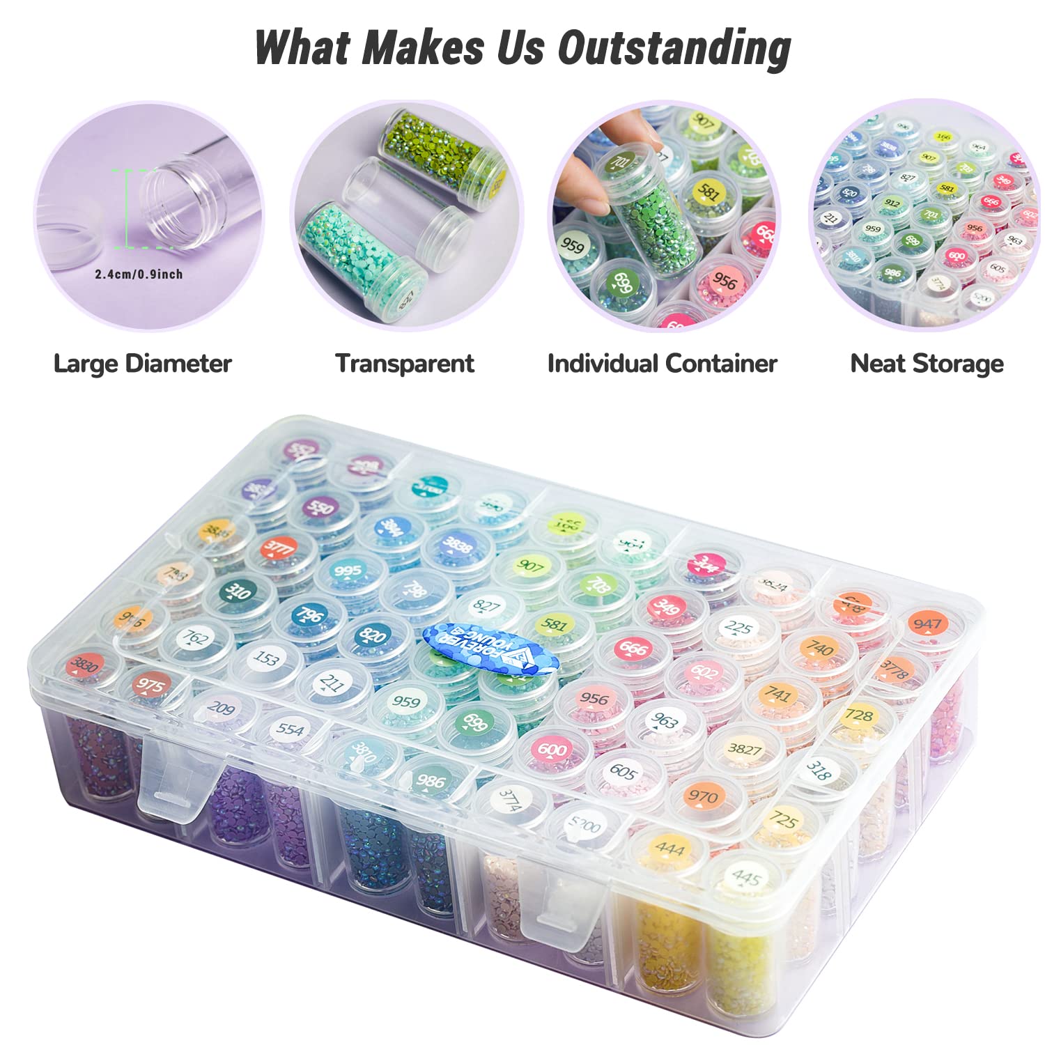 Diamond Painting Storage Containers, 1 Pack 60 Grids Bead Organizer and Diamond Painting Labels, Bead Organizers and Storage for Diamond Painting Accessories, Diamond Art Storage, Diamond Dots Storage