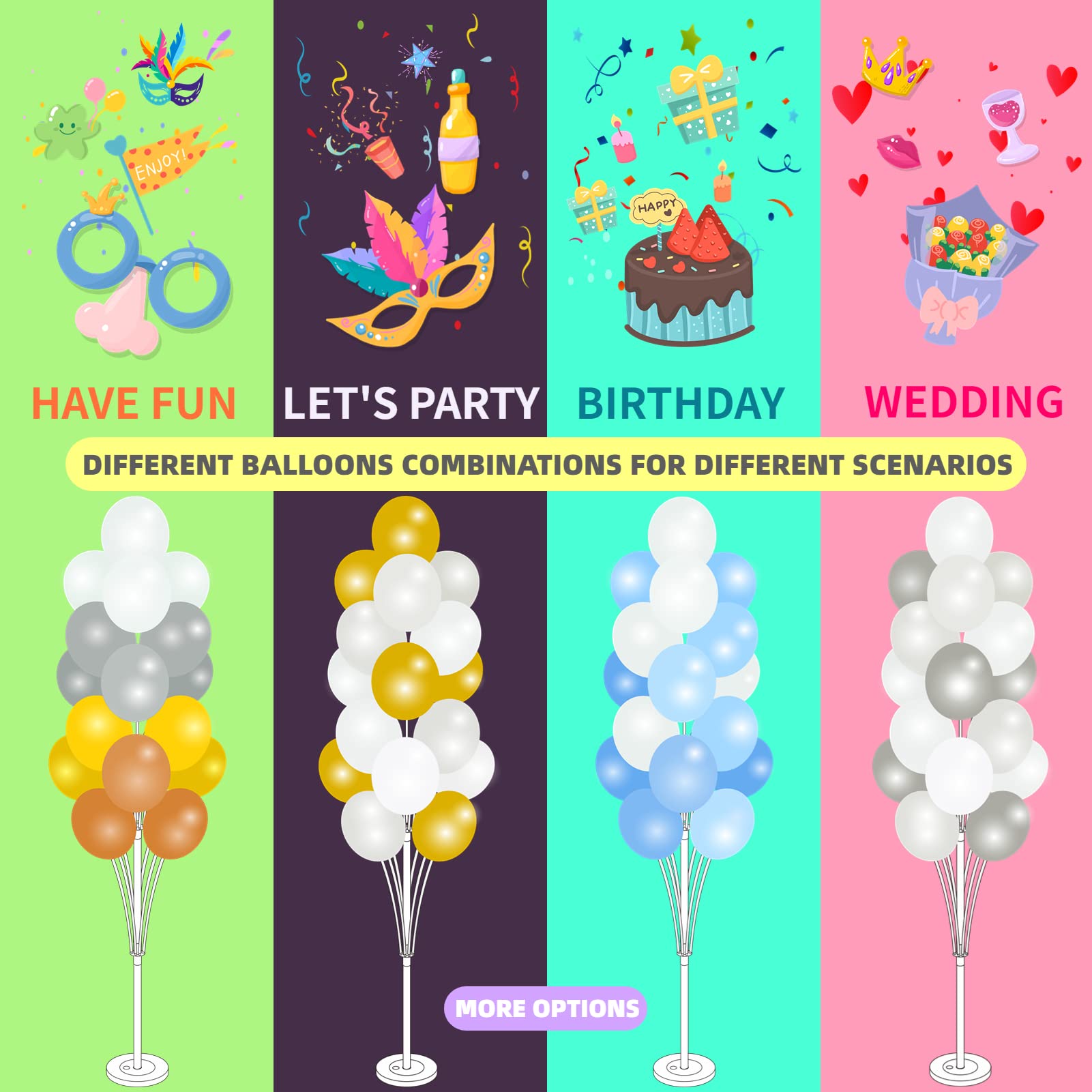 Balloon Column Kit Set of 2 With Confetti Balloons Included - with Base, and Pole,Balloon Tower Backdrop Decoration for Wedding, Baby Shower, Birthday Party, or Bachelorette Parties (Black Gold)