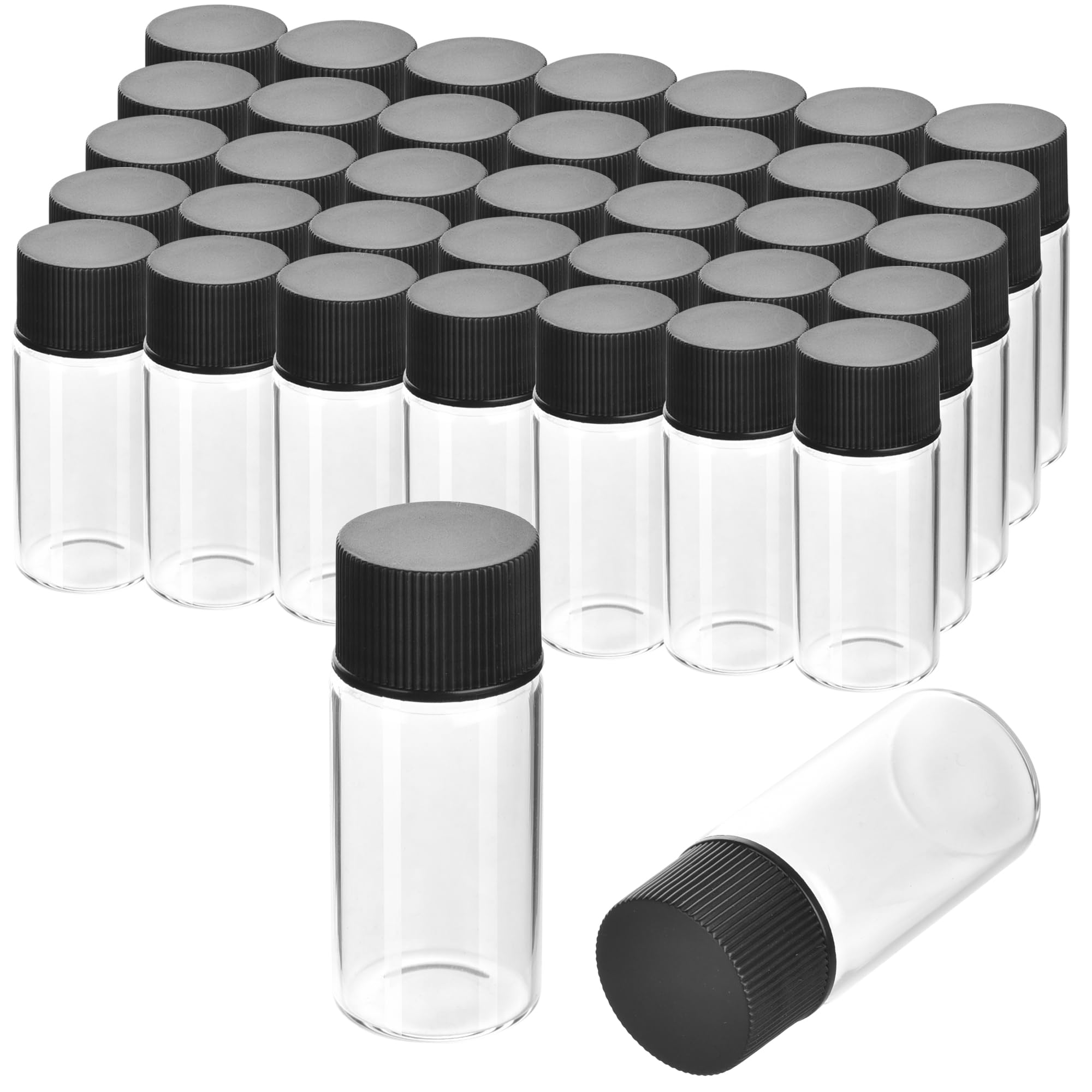 ESHATO 100 Pieces Glass Sample Vial, Liquid Sampling Small Glass Bottle with Black Plastic Screw Caps,Leakproof,Light Weight and Corrosion Resistance(2ML,Clear)