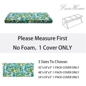 FUNHOME Outdoor Bench Cushion Cover 54 x18 x 3 inch,Waterproof Cover with Zipper&Ties,Fade-Resistant Slipcover,Patio Porch Swing Cushion Cover Replacement Only,No Insert(Palm Leaf)