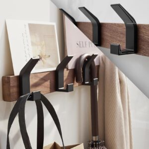 AODORAN Coat Rack Wall Mount Coat Hooks - Wooden Black Coat Rack with 4 Hooks Aluminum Wall Hooks for Hanging Coat Hat Bag Towel Hanger Rustproof Coat Holder 15.7 Inches