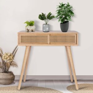 Console/Entryway Tables, Small Vanity Desk Rattan Dresser Side Table Entry Table Narrow Modern Hallway/Sofa Table Boho for Living Room, 31"