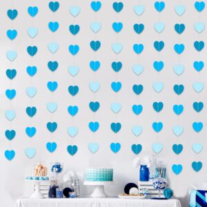 zwiebeco 52ft blue hearts garland paper heart bunting banner hanging heart streamers for baby shower birthday engagement wedding bridal shower bachelor valentine's day party kids room home decorations