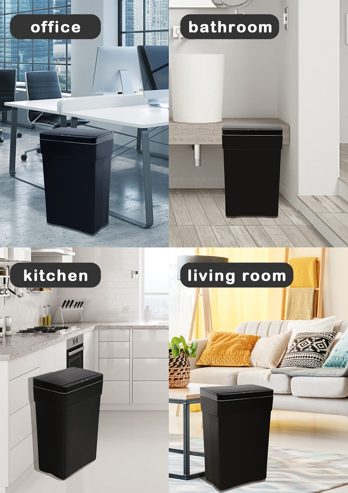 13 Gallon Trash Can, Touchless Automatic Garbage Can with Lid,50 Liter Rectangular High-Capacity Infrared Motion Sensor Trash Can for Kitchen Bathroom Bedroom Home Office, Kitchen Trash Can