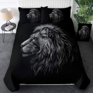 sleepwish 3d lion bedding king set vintage lion duvet cover set black grey 3 piece trendy wild animal bed comforter cover for adults men, king